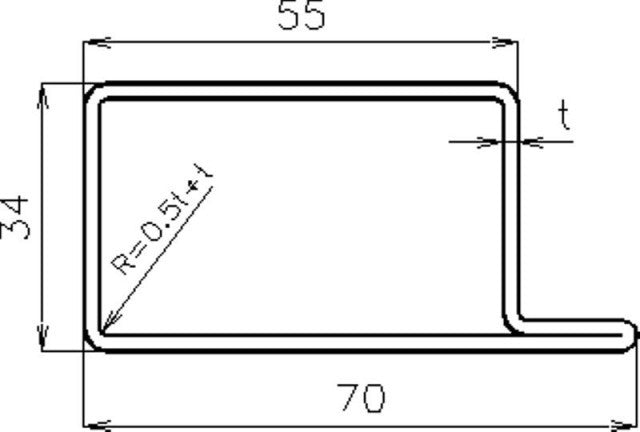 Einfassprofil L aus Stahl roh DD11 - DD14 / S235 - Stützjakl "FLAGGE" - 70x34x25/2mm; Länge 6000mm