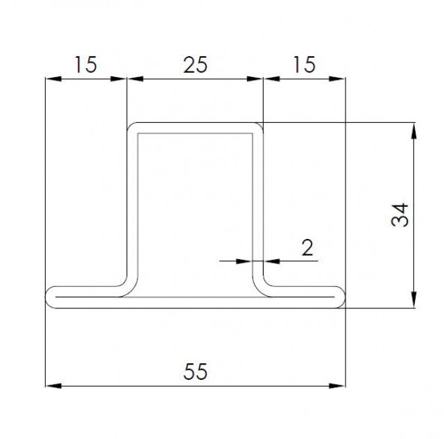 Einfassprofil T aus Stahl roh DD11 - DD14 / S235 - Stützjakl "doppelseitige FLAGGE" - 55x34x25/2mm; Länge 6000mm