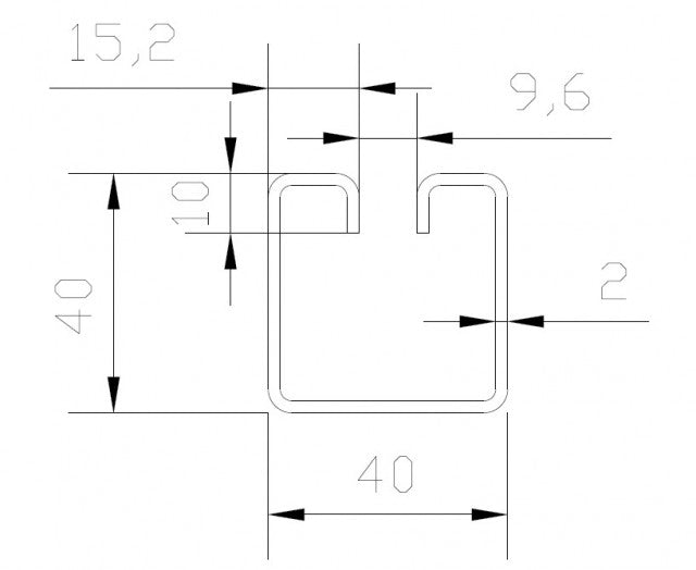 Einfassprofil WG40-9,6 aus Stahl roh DD11 - DD14 / S235 - Spaltbreite 9,6mm - 2,00x40x40x3100mm